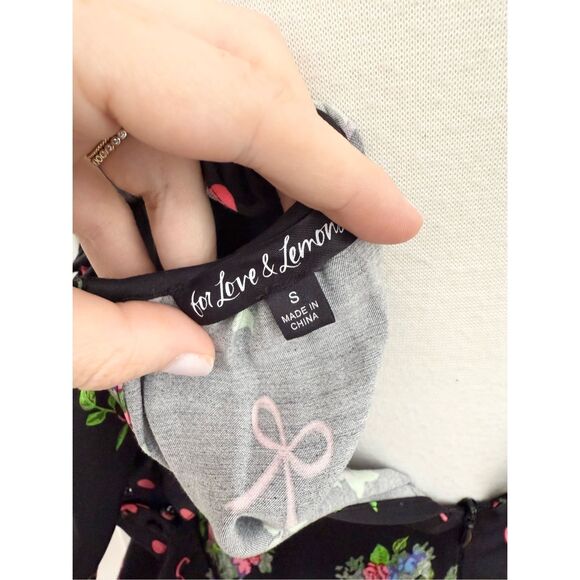 For Love & Lemons Bow Black Wilson Floral Peasant Style Mini Dress Small - Picture 4 of 6